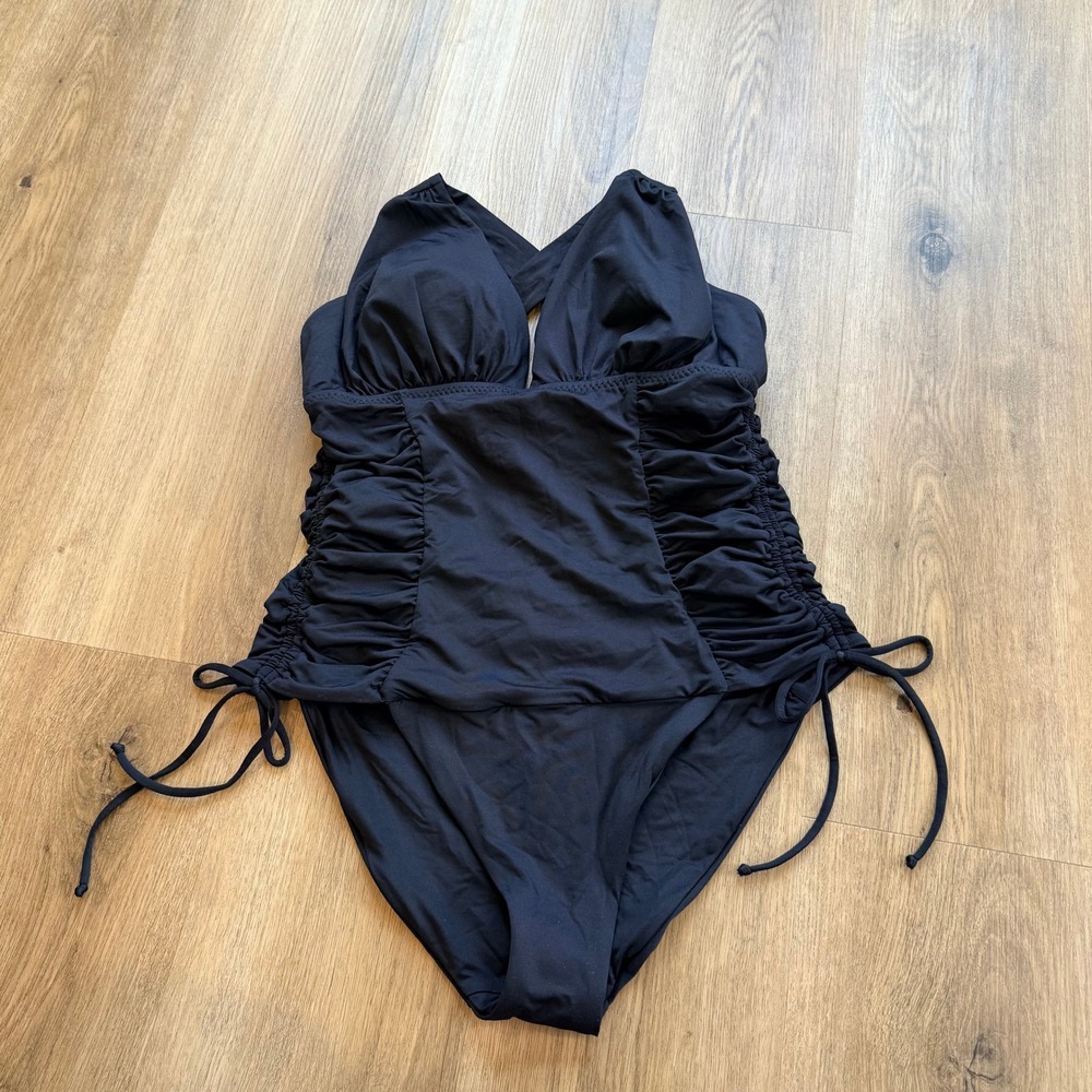 NWT Soluna Swim Shirred Maillot One Piece Swimsuit Black Womens XL